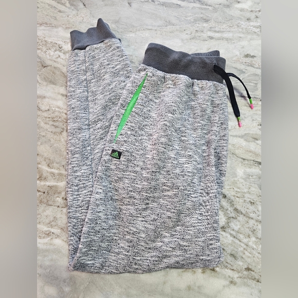 Adidas Women’s Jogger Sweatpants Small Gray Heather Neon Green Zip Pockets - Picture 2 of 12